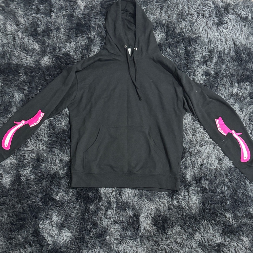 Black barber Hoodie with Pink Accents